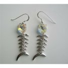 ERC243  AB Swarovski Crystals Heart Fish Chandelier Earrings Sterling Silver 92.5 Dangling