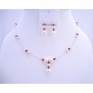 BRD629 Swarovski White Pearls & Crystals AB Ruby Swarovski Crystals Jewelry Set
