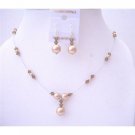 BRD534  Champagne Pearls Smoked Topaz Crystals Bridal Bridemaides Jewelry Set