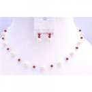 BRD830  Coral Swarovski Crystals With Ivory Pearls Jewelry Set Necklace Handcrafted Jewelry Set