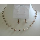 BRD638  Bronze Pearls Wedding Jewelry Set w/ Swarovski Smoked Topaz Crystals Necklace Set