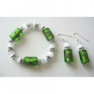TB380  Multifaceted Opal Cat Eye And VENETIAN Murano Glass Stretchable Bracelet W/Earrings