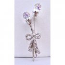 B276  AB Crystals Teardrop Brooch Tulip Brooch w/ LOng Stem & Bow Tulip Brooch
