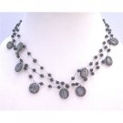 N303  Funky Striking Stunning Necklace Three Stranded Black Shell Black Beads Necklace