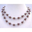 N333  Long Pearls Necklace Brown Pearls Multifaceted Beads Fancy Beads Long Necklace