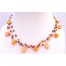N800  Carnalian Shell Necklace Three Stranded Beautiful Carnalian Beads Shell Necklace