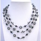 N331  Black Pearls Black Diamond Clear Crystals Long Necklace 60 Inches Long Necklace