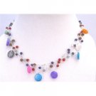 N311 Fancy Multi Beads Multi Shell Summer Necklace Three Stranded Choker Necklace