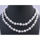 N326  White Pearls Multifaceted Bead Long Necklace 64 Inches Long Necklace