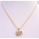 N376  Golden Elephant Pendant Embedded w/ Cubic Zircon Necklace Gold Necklace