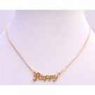 N340  Gold Happy Pendant Decorated w/ Cubic Zircon Gold Chain Necklace