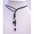 N506 Swarovski Mystic Pearls & Jet Crystals w/ Silver Spacer Black Leather Cord Necklace
