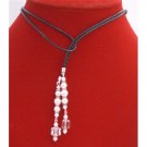 N324  White Pearls Lariat Necklace w/Swarovski Cube Clear Crystals Bali Silver Spacer Necklace