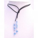N351  Aquamarine Crystals Lariat Necklace w/ Genuine Swarovski Blue Pearls Necklace