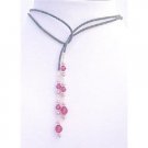 N393 Lariat Necklace w/ Genuine Swarovski Powder Rose Pearls & Swarovski Fuschia Crystals