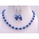 NS495  Sophisticated Necklace Set Adorned w/ Lite & Dark Blue Pearls Gorgeous Jewelry Set