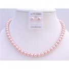 NS291  Wedding Jewelry Pink Pearls Necklace w/ Stud Earrings Affordable Bridemaids Jewelry