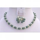 NS473  Bridal Bridemaides Pistachu Green Pearls & Dark Green Pearls Necklace Set