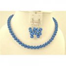 NS222  Synthetic Sapphire Dark Blue Pearls Jewelry Set
