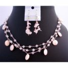 NS339  Pink Shell Neckace Sets Rose Quartz Nuggets Fancy Beads Handmade Jewelry