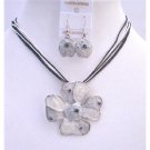 NS251  Grey Pendant Jewelry Set Enamel Grey Multi Stranded Necklace Set Adorable Jewelry