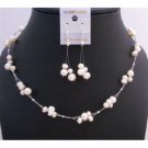 NS547  Ivory Freshwater Pearls Choker Set Interwoven Wire Necklace Set Beautiful Dangling Earrings