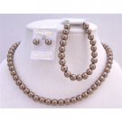 NS427  Wedding Brown Pearls Complete Set Exclusive Hancfrafted Affordable Jewelry
