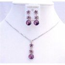 NS202  Purple Amethyst Crystals Flower Necklce Set Amethyst Crystals Stud Dangling Wedding Jewelry
