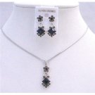 NS203  Black Diamond Jet Crystals Bridal Wedding Jewelry Set Cute Flower Necklce Set