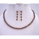 NS539 Metallic Brown Freshwater Pearls Necklace Set w/ Sterling Silver Earrings