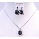 NS190  Jet Crystals Teardrop Necklace Set Very Sleek Danty Inexpensive Jewelry Set