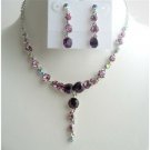 NS275  Dangling Drop Necklace Set Amethyst Crystals Stud Design Jewelry Set