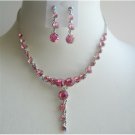 NS235  Vintage Necklace Set Adorned w/ Brilliant Fushcia Pink Crystals