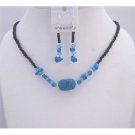 NS200  Turquoise Nugget Jewelry Set Black Beaded Necklace Turquoise Choker Set