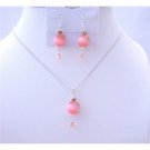 NS520  Rose Multifaceted Cat Eye Jewelry Set w/ Daisy Spacer Handmade Beaded Jewelry