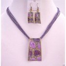 NS425  Beautiful Purple Enameled Self Designed Necklace Set Dainty w/ Rhinestons