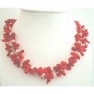 N623  Genuine Coral Tube w/ Freshwater Pearls Double Stranded Necklace Sterling Silver Clasp