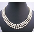 N579 Lite Cream Pearls 59 Inches Long Necklace w/ Japanese Glass Beads As Spacer