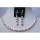 NS384  Simulated Freshwater Pearls Rice Necklace Set Good Quality w/ Sterling Silver Earrings