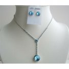 NS432  Blue Crystals Vingtage Necklace Sets Crystals Stud Dangling Jewelry Set