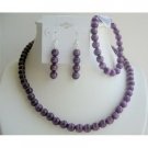 NS153  Purple Cat Eye Faceted Beads 8mm Necklace Earrings Stretchable Bracelet Jewelry Sets