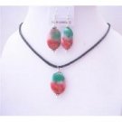 NS563  Fancy Agate Stone Oval Pendant & Earrings Sets w/ Black Chord Velvet Jewelry Set