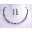 NS297  Freshwater Pearls Jewelry Set Metallic Purple Freshwater Pearls Necklace Set