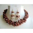 NS284 Jasper Stone Nuggets Necklace w/ Sterling Silver Earrings Freshwater Pearls Jewelry Sets