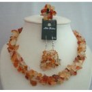 NS362  Handcrafted Carnelian Stone Chip Necklace Sets With Ring (BRAND NEW)
