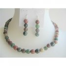 NS233  MultiColored Jade Glass Beads 9mm Necklace Sets w/ Sterling Silver Earrings