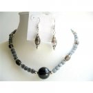 NS497  Handmade Black Cat Eye Beads w/ Smoky Quartz Barrel Beads Jewelry Sets