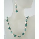 NS506  Jade Glass Bead Freshwater Pearls Handcrafted Necklace Set Bead Jewelry Set Earrings