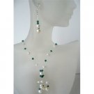 NS513  Potato Freshwater Pearls Swarovski Erinite Crystals Necklace Set w/ Tassel Jewelry Set