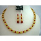 NS373 Apple Jade Faceted Beads w/ Coral Bead & Sterling Silver Earrings & Necklace